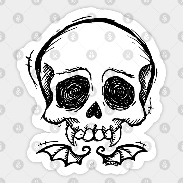 Scribbly Vampire Skull Sticker by Jan Grackle